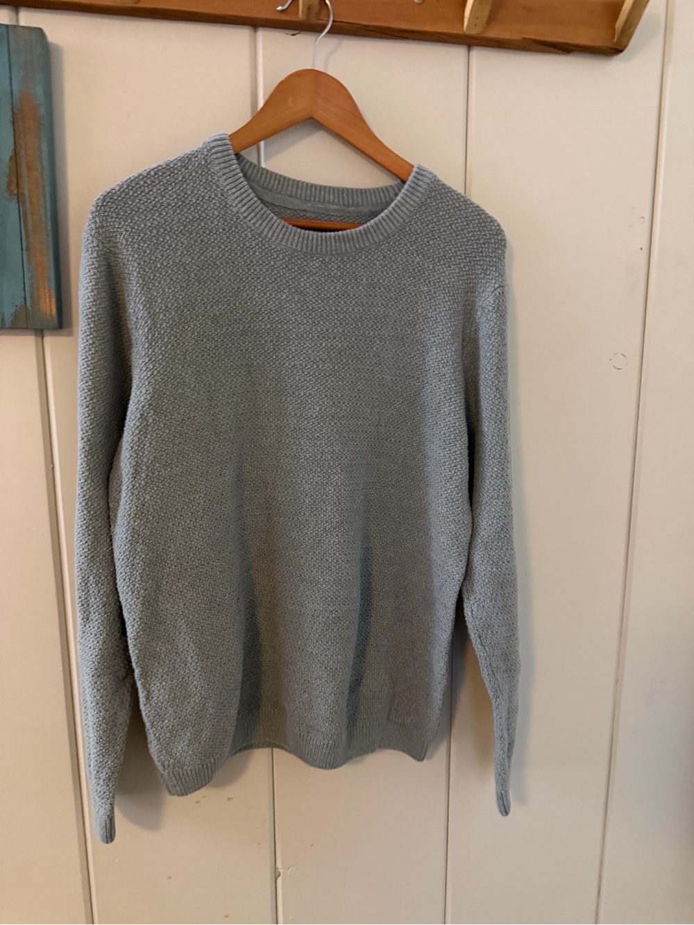 Kenneth Cole Women’s L Gray Textured Knit Crewneck Cotton Blend Sweater